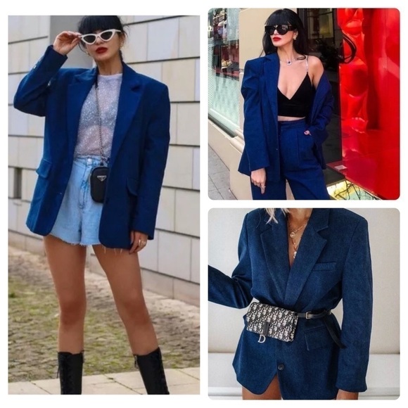 New Zara Oversize Denim Blazer Jacket - Picture 2 of 9